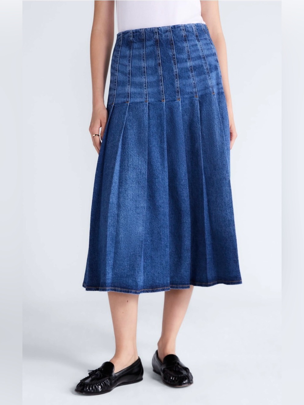 Free Assembly Women’s Stitched Pleat Denim Maxi Skirt